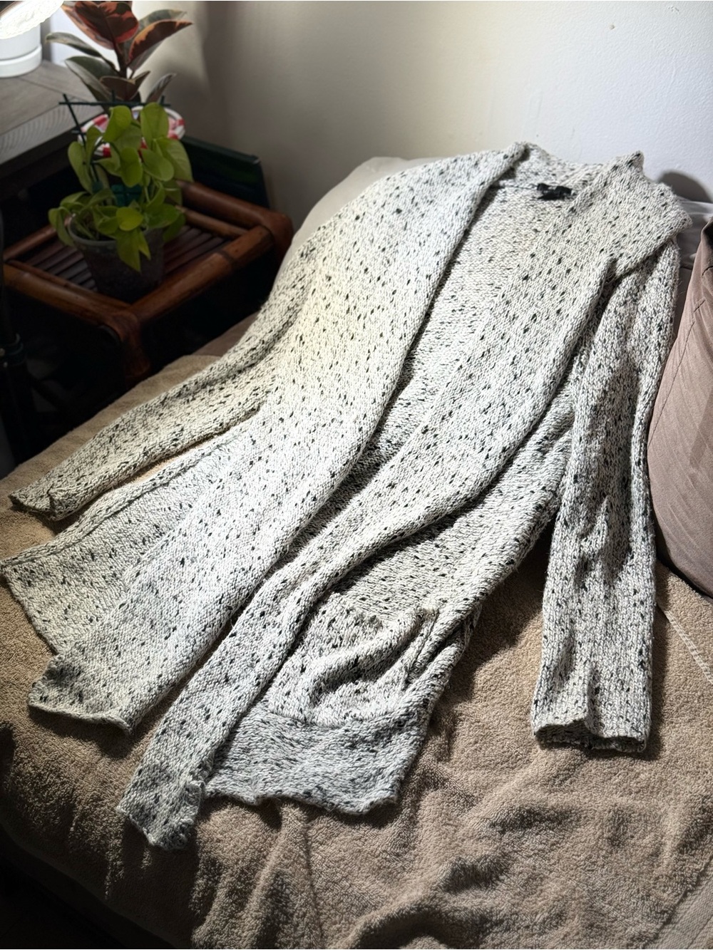 H&M Cream Speckled Open-Front Knit Cardigan